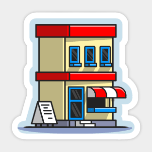 Street Cafe Building Cartoon Sticker